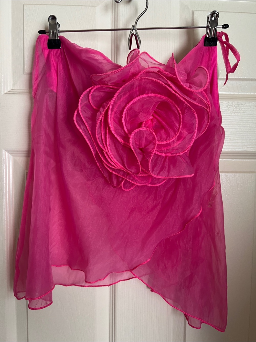 Fashion Nova Bright Pink Sheer Halter Camisole with Floral Applique